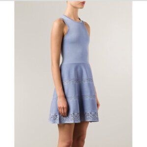 Parker Alabama Lambskin Leather Trim Blue Lavender Flare Mini Tank Dress Sz XS